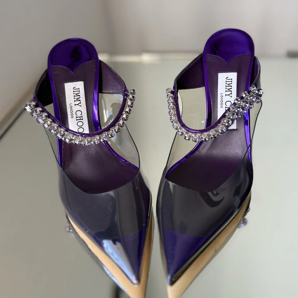 New Jimmy Choo Bing Crystal Clear Mule Pumps $1,150 37.5 - Picture 6 of 16